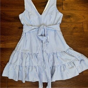Aqua by Bloomingdale’s Blue and White Striped Dress with Tie Waist Size M